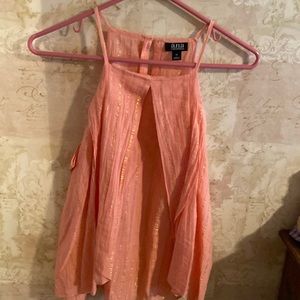 Ana Multi-Layered Coral w/ Gold Stripes Tank Top.